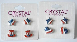 USA / Patriotic Post Earrings / Silver-tone / Stars & Hearts OR Stars & Hats - Picture 1 of 4