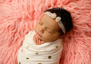 Pearl Bow Lace Baby Headband, Baby Bows, Christening, Baptism, Wedding - Picture 1 of 6