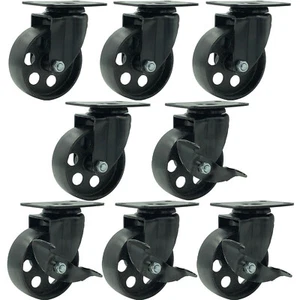 8 ruedas giratorias de placa giratoria de metal negro con freno de alta resistencia (combo de 3,5") - Imagen 1 de 6