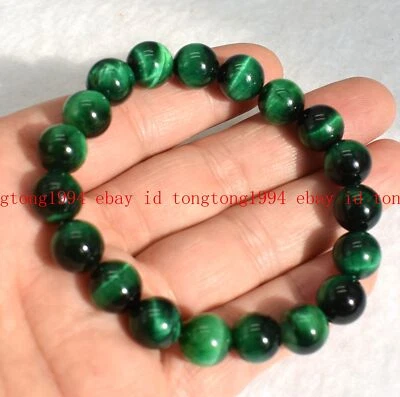 6/8/10/12/14mm Natürlich Grüne Tigerauge Edelstein Runde Perlen Armband 19cm - Bild 1 von 4