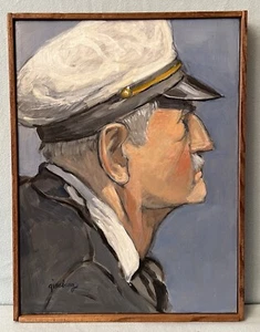 Vintage Portrait Painting “The Captain” Signed Ginsburg 1990 - Picture 1 of 11