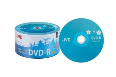 50 JVC LOGO Recordable Blank DVD-R 16x DVD Discs 4.7GB 120 mins - Image 1 of 2