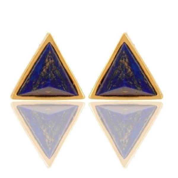 Brincos de prata esterlina 925 folheados a ouro 18K lápis-lazúli joias de pedra preciosa - Imagem 1 de 4