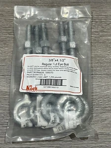 Lote de 5 pernos para ojos largos de 3/8"" x 4-1/2"" con tuerca galvanizada resistente ligero WL 1200 # - Imagen 1 de 4