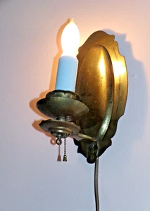 Antique, vintage, Art Deco, brass, light wall sconce. 9-1/4"T, 5-1/4"W. Rewired! - Picture 1 of 11