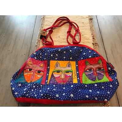 Bolso de Viaje Laurel Burch Azul Rojo Grande Lona Extra Grande Lona Gatos De Colección Foto 1 de 4