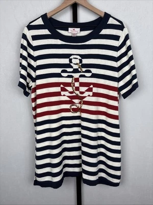 Quacker Factory Sequin Anchor Sweater Women's Large Red White Blue Nautical Soft - Image 1 of 4