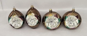 4 Vtg Krebs Christmas Mercury Glass Indent 2 Teardrop 2Round Christmas Ornaments - Picture 1 of 10