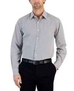 Club Room Mens Regular fit Dress Shirt Small 14-14.5 Long Sleeve Grey Check - Picture 1 of 1
