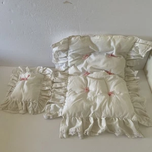 American Girl Doll Samantha Fluffy White & Pink Bow Bedspread & Pillow Retired - Picture 1 of 5