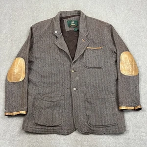 Vintage Orvis Wool Tweed Herringbone Blazer Jacket Men Large Leather Elbow Patch - Picture 1 of 9