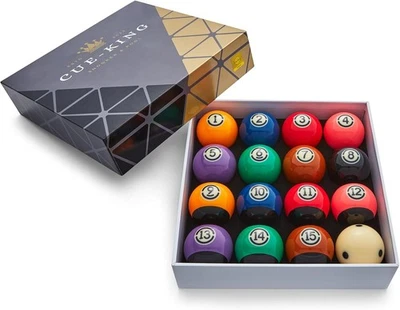 CUE-KING Black Edition Pool Balls, Billiard Balls, Grade AA+ 2-1/4" Regulation Size Set w