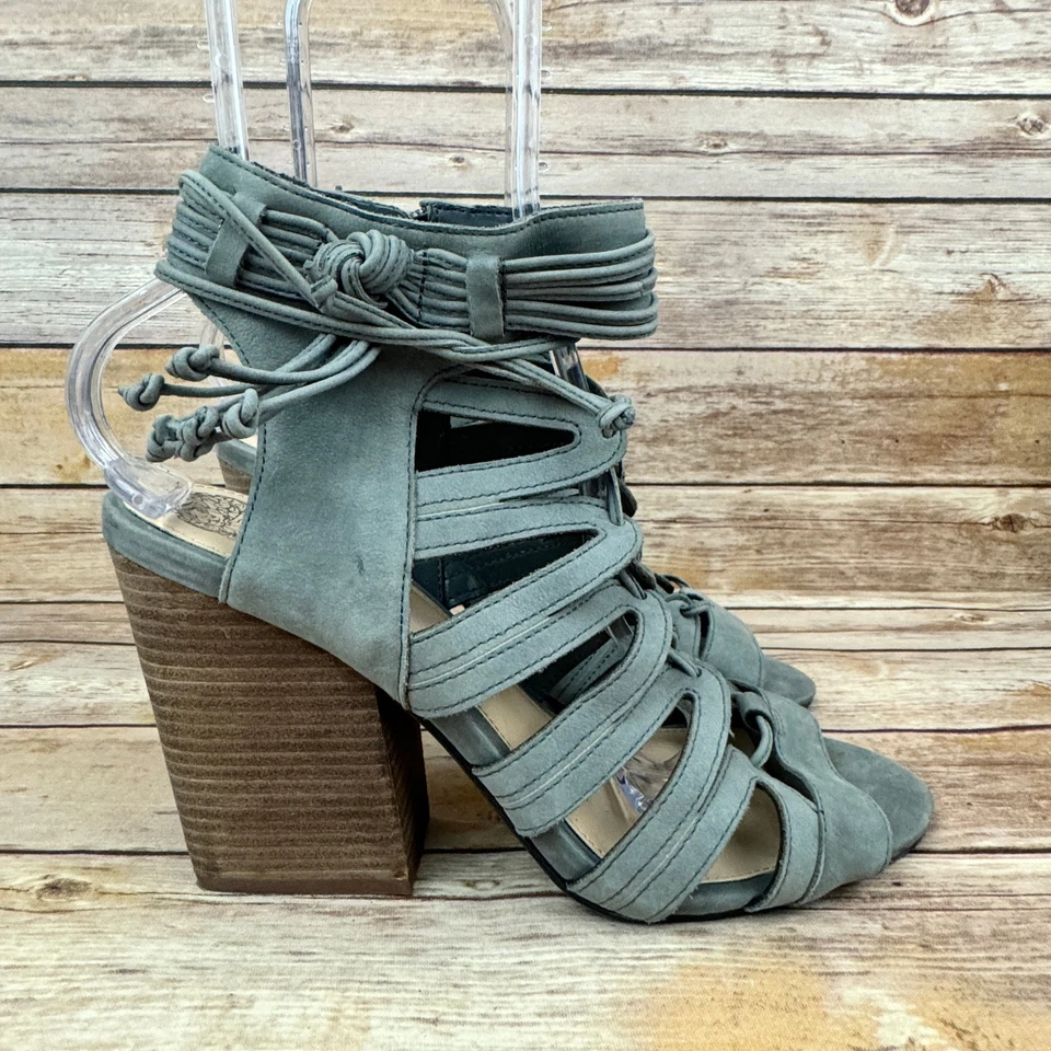 Vince Camuto Women's Gray Leather Lace Up Gladiator Block Heel Boho Sandals 10 - Image 1 of 4