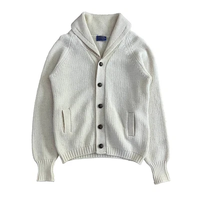 VINTAGE 70s Pendleton Wool Cardigan Sweater Men's Large Shawl Collar Beige - Image 1 of 4