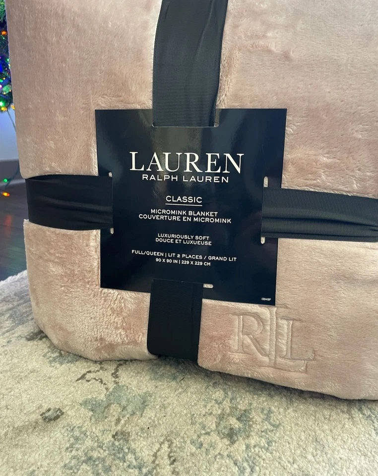 Ralph Lauren Classic Micromink Blanket Full/Queen Light Pink 90"x90" Soft Blush - Image 1 of 2
