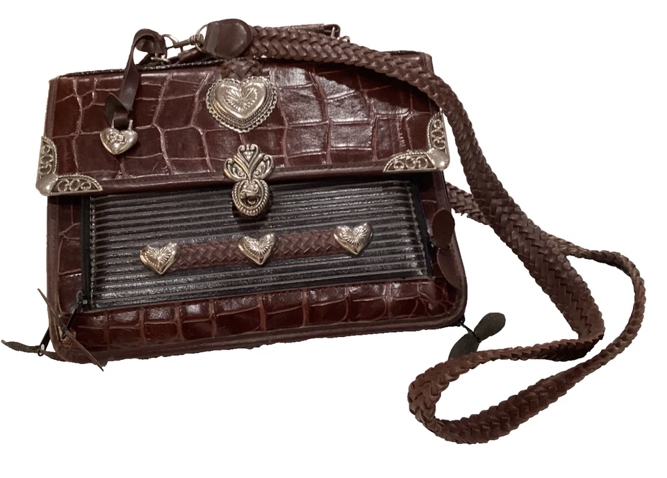 Винтажный 1990-х Brighton портфель устроитель через плечо шоколадный коричневый кожаная сумка - Изображение 1 из 4