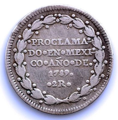 SC-Spain-Carlos IV. 2 real proclamation 1789 Messico, argento 6,5 g. SCARSO - Immagine 1 di 2