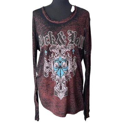 Top Burnout adornado estilo occidental Y2K para mujer XL rojo negro cruz vaquera Foto 1 de 4