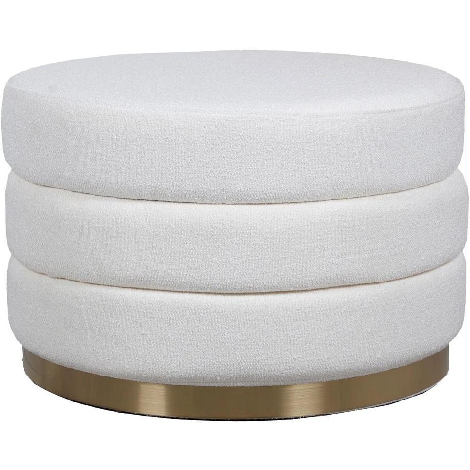 Harp and Finial HFF26974DS Acotas 15 inch Ivory and Brass Ottoman - Image 1 of 1