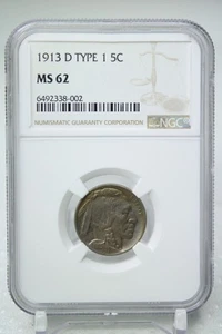 1913-D Buffalo Nickel 5C Type 1 NGC MS62 🌈 Toned #8002 - Picture 1 of 4