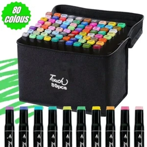 80pc Colouring Pens Dual Tip Markers Felt tip Fine Broad Art Set for Adults Kids - Picture 1 of 12