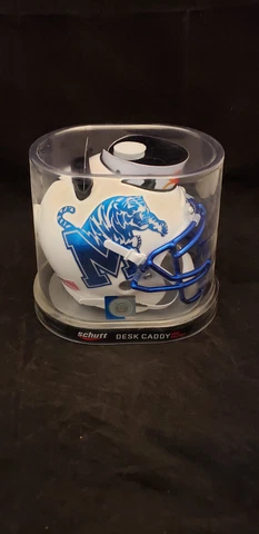 MEMPHIS TIGERS WHITE  CHROME  DESK CADDY  REPLICA MINI HELMET NCAA SCHUTT Cover