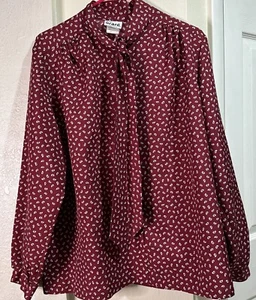 Vintage Orare Damen weinrot Bluse Langarm Shirt Krawatte Ausschnitt Größe 10 hergestellt in den USA - Bild 1 von 18