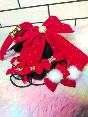 Juego de 6 piezas de accesorios rojos para niños diadema, diadema, pelo con lazo grande para niña Foto 1 de 4