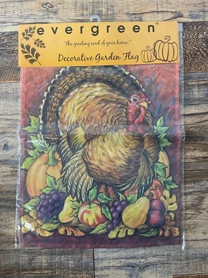 Happy Thanksgiving Decorative Garden Flag By Evergreen Turkey Harvest Home NOS - Image 1 of 4