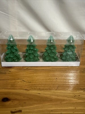 1 set of FOUR  Green  Christmas Tree Flameless Candles - New - Image 1 of 4