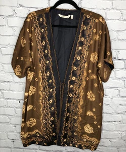 Soft Surroundings PM Petite Medium Cardigan Brown Tie Front Tassel Short Sleeve - Picture 1 of 9