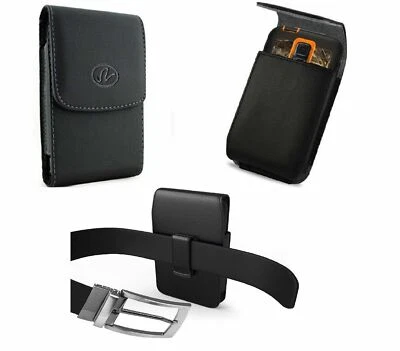 XL VERTICAL LEATHER RUGGED CELL PHONE HOLDER POUCH CLIP BELT LOOP CARRYING CASE - Image 1 of 4