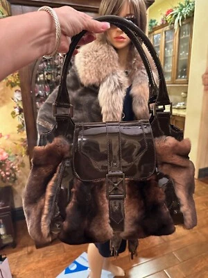 Rare Retired Christian Louboutin Mink And Patent Leather Handbag - Image 1 of 4