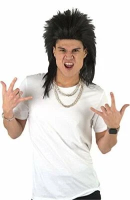 Adult Unisex Black Mullet Wig | Rock Star Singer Cosplay Punk Wig For Halloween - Image 1 of 3
