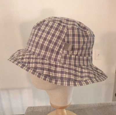 NWOT Totes Cornflower Blue & Pale-Yellow Check Plaid Rain Sun Bucket Hat OS - Image 1 of 4