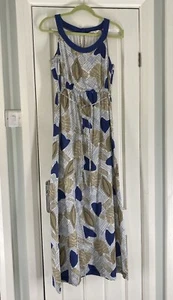 FatFace Jersey Maxi Dress UK 10 Blue Floral Sleeveless Tie Belt Summer Lined - Picture 1 of 17