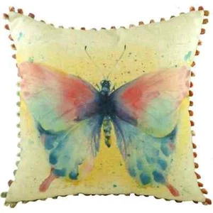 Luxury Made in UK Bobble Trim Butterfly Linen Evans Lichfield Cushion Cover 17" - Picture 1 of 2