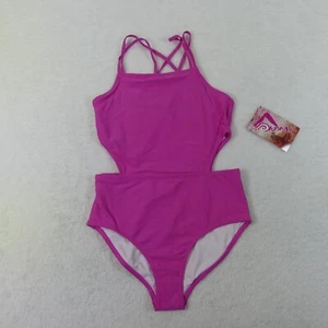 Kanu Surf Swimsuit Girls 12 Pink One Piece Cut Out Swimwear 9584 - Picture 1 of 14