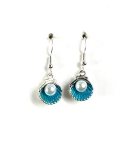 Neu kleine Muschel Charm Ohrringe 925 Sterling Silber Haken Ohrringe Handwerk Handarbeit - Bild 1 von 2