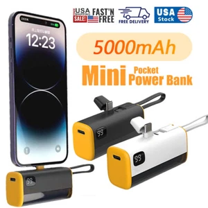 New 5000mAh Portable Mini Type-C Capsule Power Pocket Bank Battery Charging Line - Picture 1 of 21