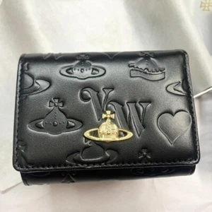 Vivienne Westwood Clasp Trifold Wallet Enamel Fabric Color Black Orb outret - Picture 1 of 5
