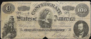 CSA $100 Confederate States of America February 17th 1864 Seventh Series T-65 - Picture 1 of 2