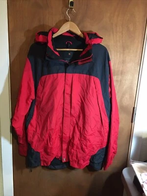 Steve and Barrys 男式 WInter 滑雪夹克外套红色连帽绝缘,尺寸 XL,CR-44 — 第 1/4 张图片