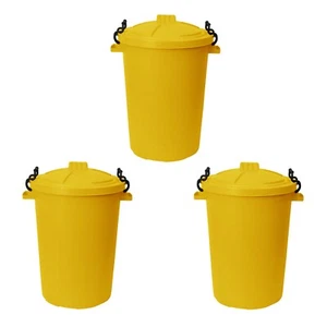 (Juego de 3) Cubo de basura 50L con tapa de bloqueo de clip resistente exterior y exterior amarillo - Reino Unido - Imagen 1 de 10