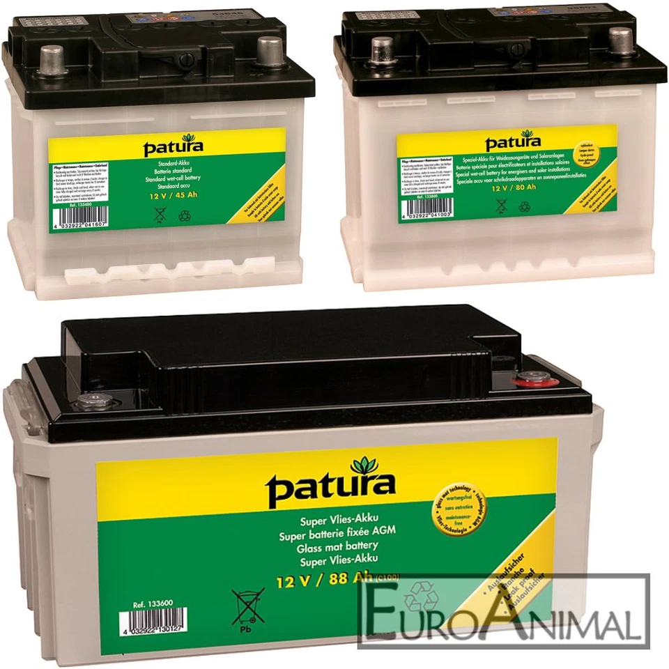 MARKENLOS Weidezaun-Akku Weidezaun-Batterie für Weidezaungerät PATURA verschiedene Größen