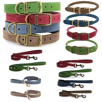 Ancol Dog Collar Timberwolf Leather or Strong Lead Sable Brown Blue Pink Green