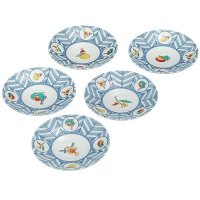 Set Di 5 Piccole Piatti Kutani Yaki Giapponesi Design Di Frutta 6.4in Giappone - Immagine 1 di 4