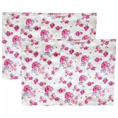 Funda de Almohada de Satén en Blanco con Estampado Floral Rosa Talla Estándar, Juego de 2 Foto 1 de 4