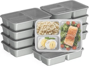 Contenedores de 3 compartimentos plateados ligeros, duraderos y reutilizables sin BPA de 20 piezas - Imagen 1 de 8