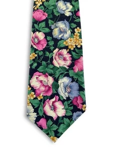 Rohde Royce Mens Vintage 100% Cotton Tie Navy Pink Green Floral Garden Necktie - Picture 1 of 13